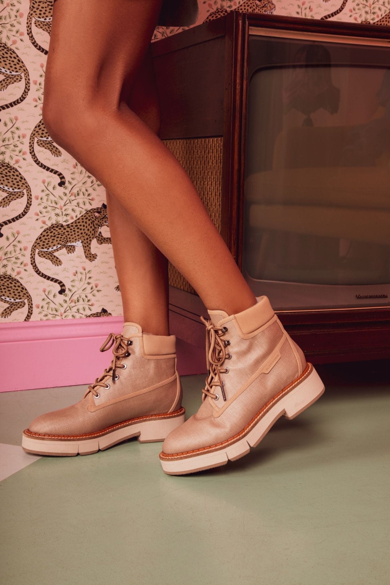 ANKLE BOOTS - CRUSH4, nude papyrus fabric - Clergerie Paris - USA