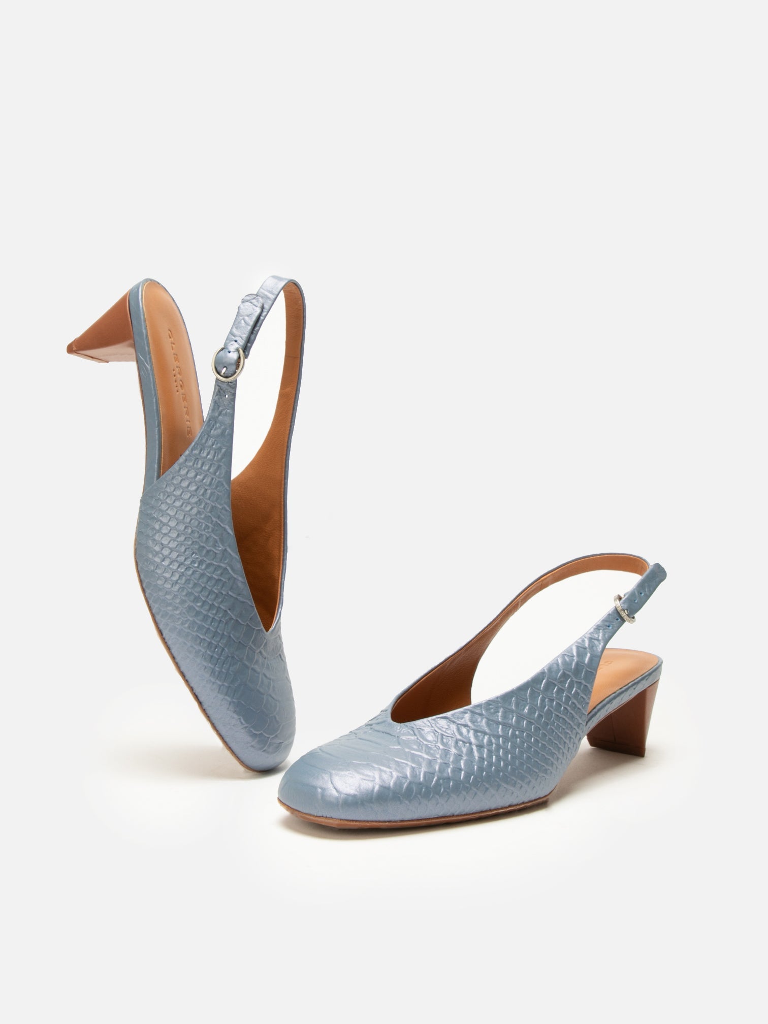 PUMPS - POP, azure snake effect - Clergerie Paris - USA