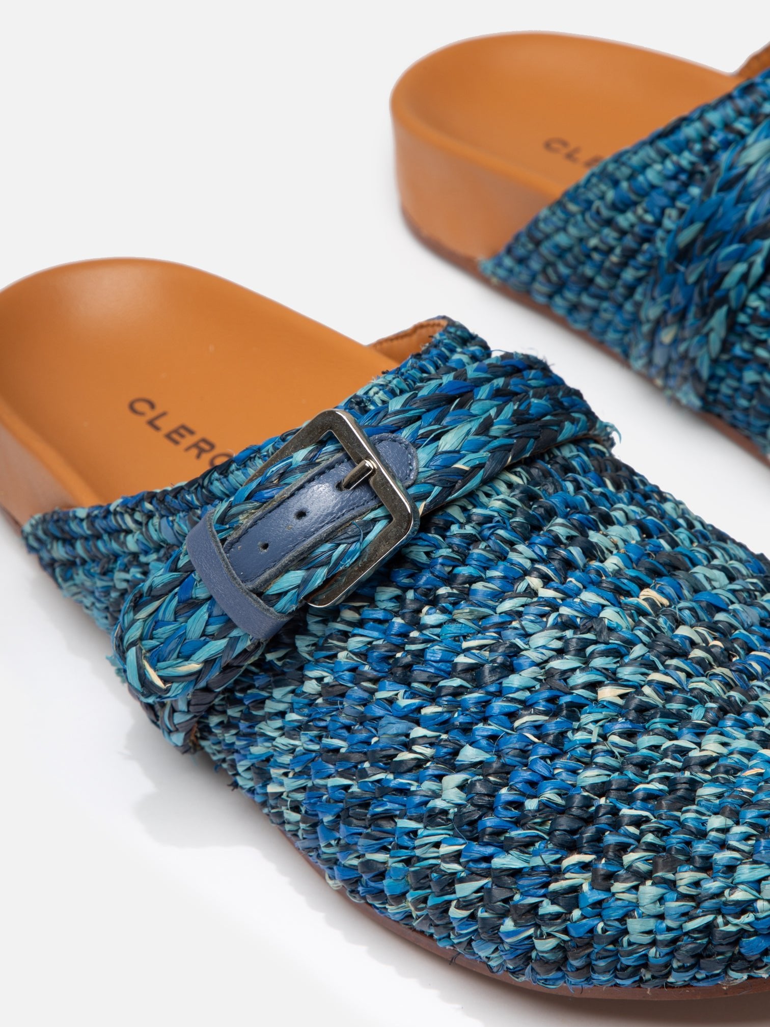 MULES - QUINTA4, azure raffia - Clergerie Paris - USA