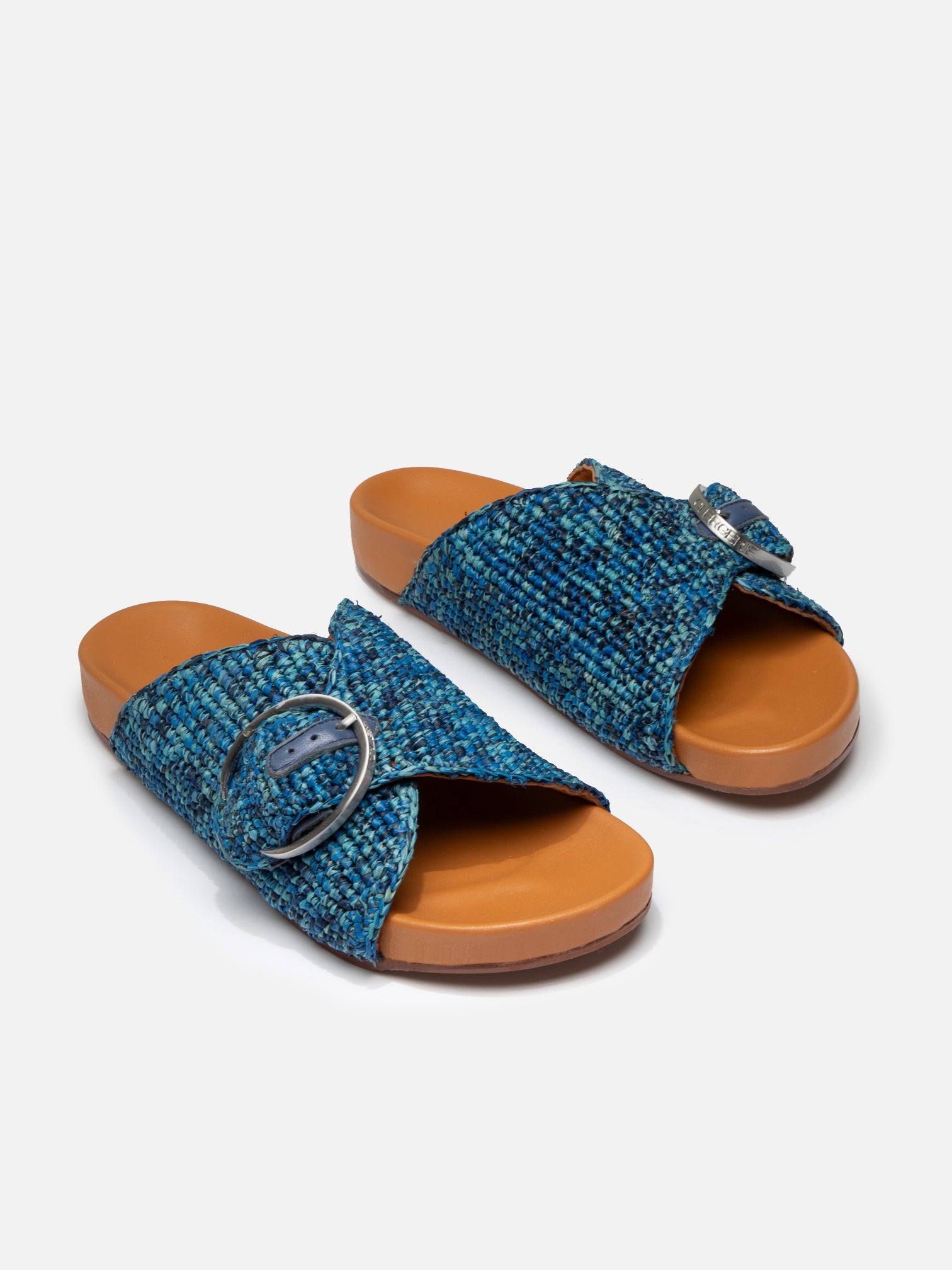 SANDALS - QUIRK, azure raffia - Clergerie Paris - USA
