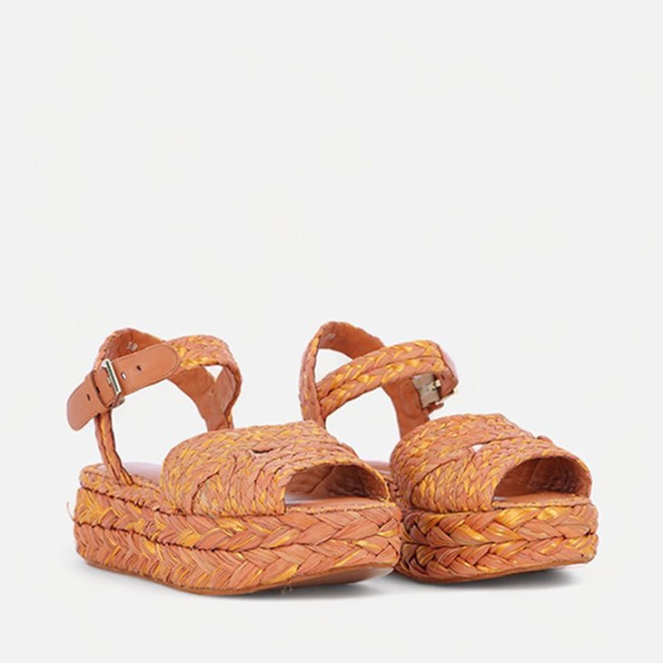 SANDALS - AIDA, brown &amp; gold raffia - Clergerie Paris - USA