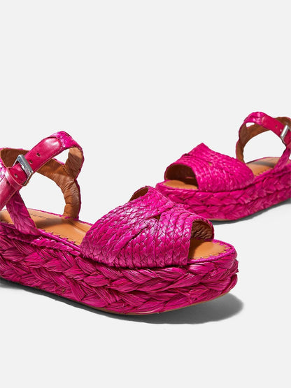 SANDALS - AIDA sandals, hibiscus pink straw and lambskin - AIDA9HIBRFAM350 - Clergerie Paris - USA