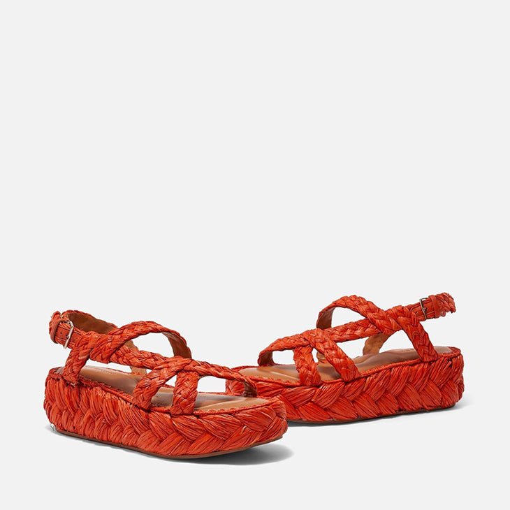 SANDALS - ANTONA, coral red raffia || OUTLET - Clergerie Paris - USA