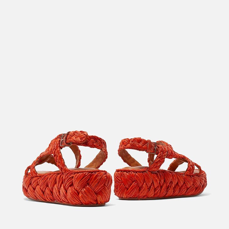 SANDALS - ANTONA, coral red raffia || OUTLET - Clergerie Paris - USA