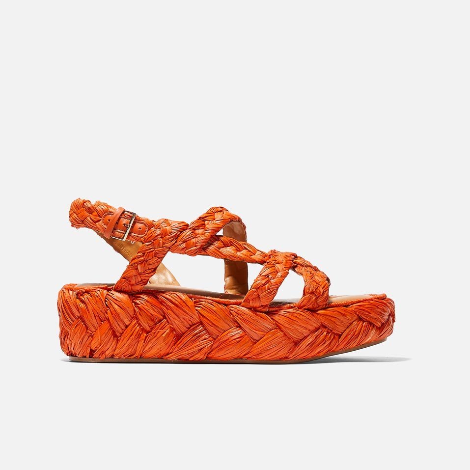 SANDALS - ANTONA sandals, coral red raffia || OUTLET - ANTONACRLRAFM350 - Clergerie Paris - USA
