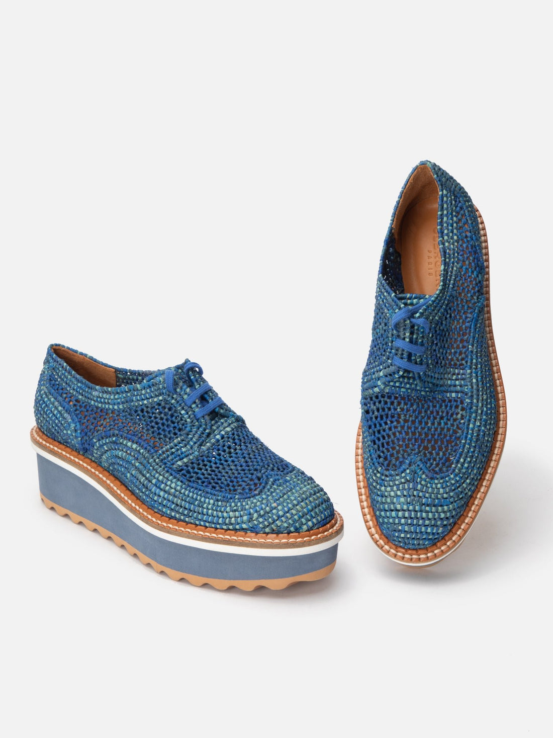 DERBIES - BASEL, azure raffia - Clergerie Paris - USA