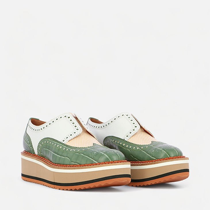 DERBIES - BECKA, crocodile effect green - Clergerie Paris - USA