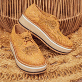 DERBIES - BIRDIE, brown & golden raffia - Clergerie Paris - USA