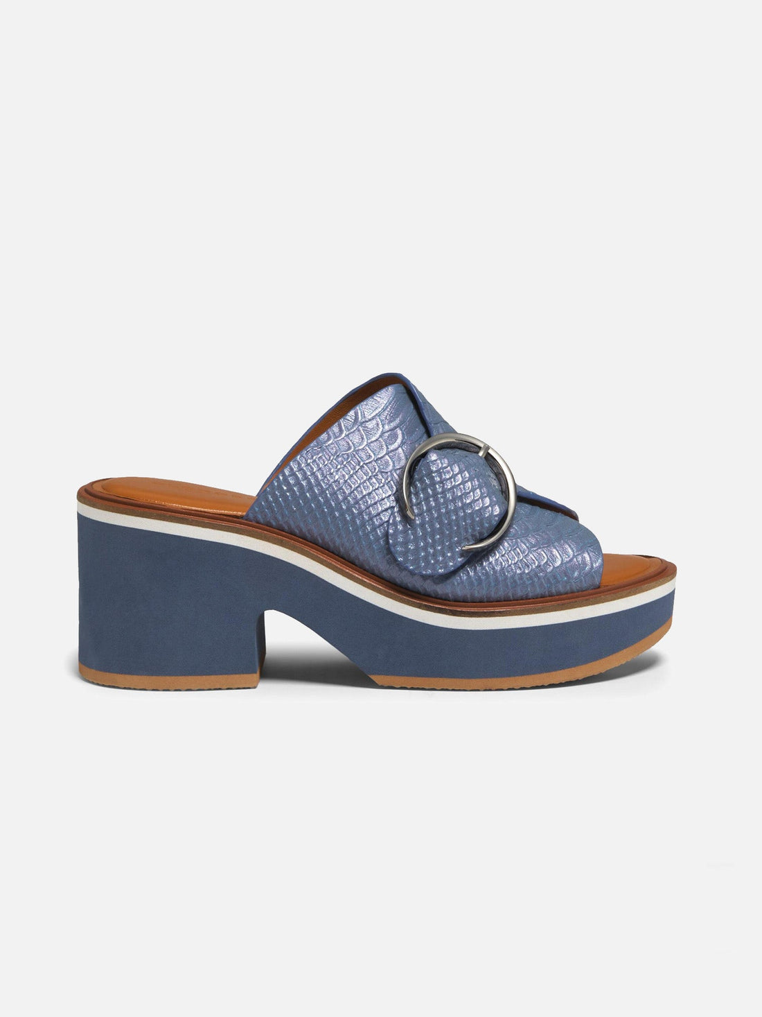 MULES - CASH, azure snake effect iridescent - Clergerie Paris - USA