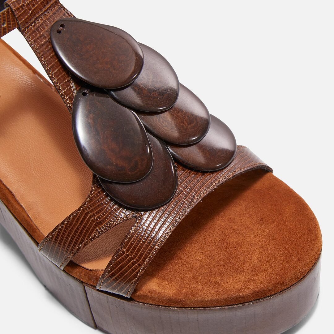 SANDALS - CELENIE sandals, brown lizard printed calfskin || OUTLET - CELENIECOFMTEM350 - Clergerie Paris - USA