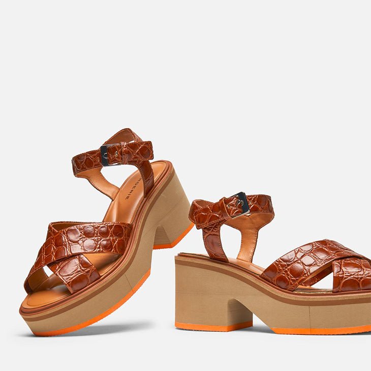 SANDALS - CHARLINE, brown croco || OUTLET - Clergerie Paris - USA