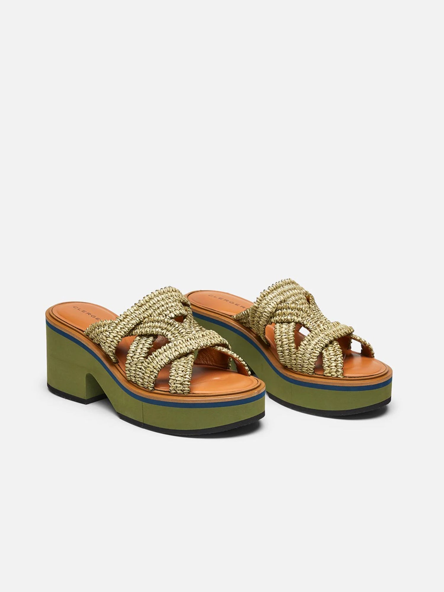 CHERMY slippers, aloe green &amp; raffia || OUTLET