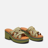 MULES - CHERMY, aloe green & raffia || OUTLET - Clergerie Paris - USA