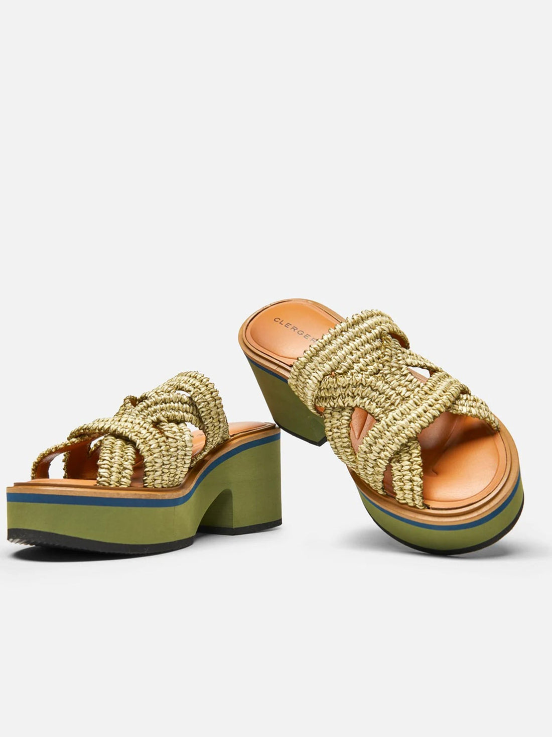 MULES - CHERMY slippers, aloe green &amp; raffia || OUTLET - CHERMYALORAFM340 - Clergerie Paris - USA