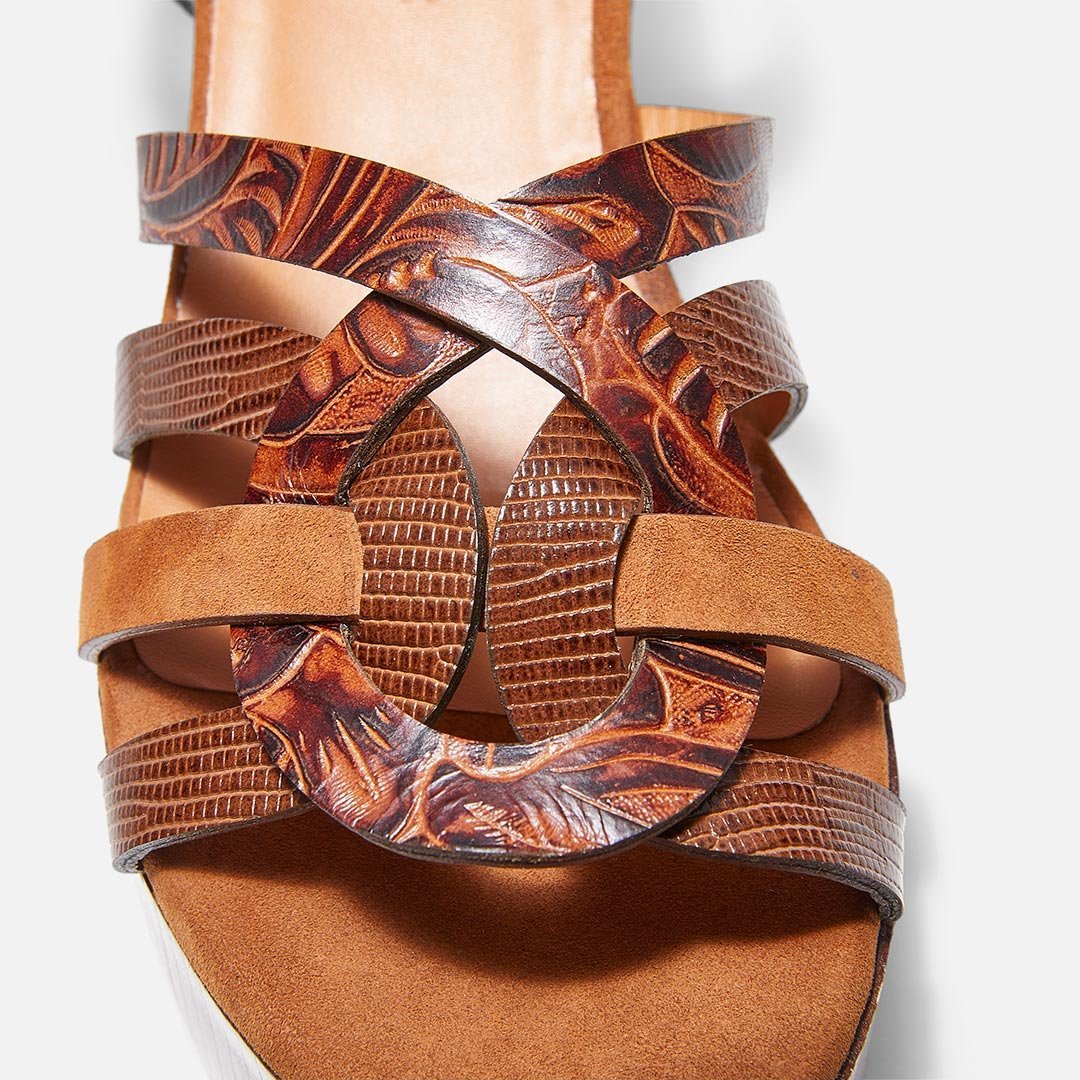 SANDALS - CYNDRA sandals, brown embossed calfskin || OUTLET - CYNDRAWOOCORM350 - Clergerie Paris - USA