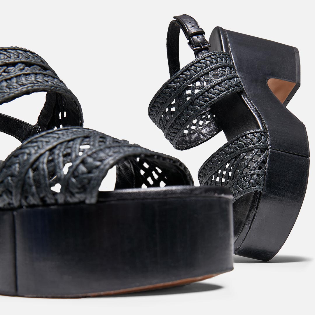 SANDALS - CYRIELLE sandals, black cellulose raffia || OUTLET - CYRIELLEBLKCELM350 - Clergerie Paris - USA