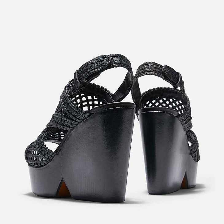 SANDALS - DADY, black cellulose raffia || OUTLET - Clergerie Paris - USA