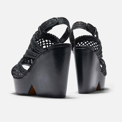 SANDALS - DADY sandals, black cellulose raffia || OUTLET - DADYBLKCELM350 - Clergerie Paris - USA
