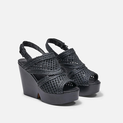 SANDALS - DADY sandals, black cellulose raffia || OUTLET - DADYBLKCELM350 - Clergerie Paris - USA