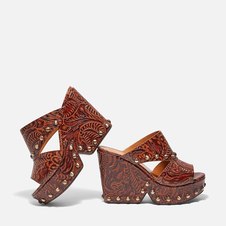 MULES - DAEL, brown embossed || OUTLET - Clergerie Paris - USA