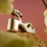 SANDALS - DAYNA sandals, lambskin beige metallic || OUTLET - DAYNASTRMETM350 - Clergerie Paris - USA