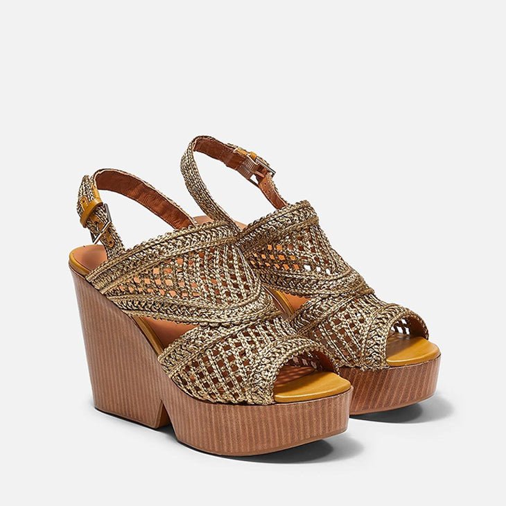 SANDALS - DIDY, yellow metal braid || OUTLET - Clergerie Paris - USA