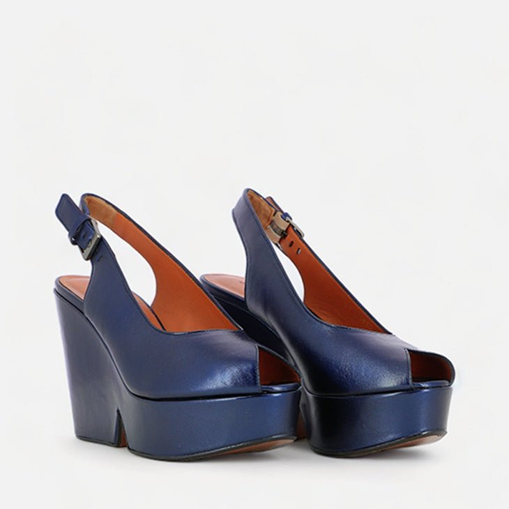 WEDGES - DYLAN, blue metal - Clergerie Paris - USA