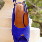 WEDGES - DYLAN, suede blue - Clergerie Paris - USA