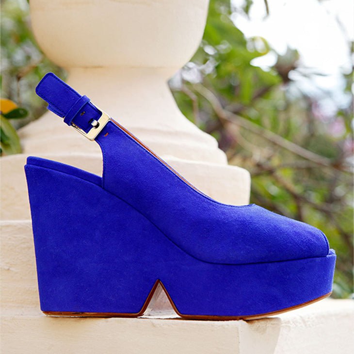 WEDGES - DYLAN, suede blue - Clergerie Paris - USA