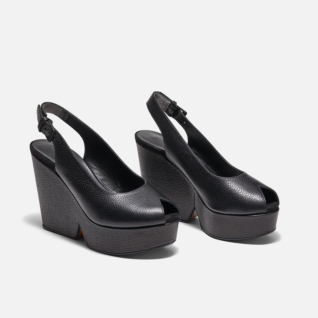 WEDGES - DYLAN wedges, black caviar calfskin - DYLAN8BLKCAVM340 - Clergerie Paris - USA