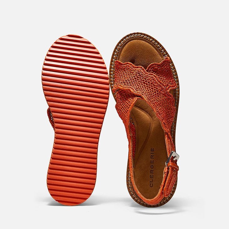 SANDALS - FEEL, coral red raffia - Clergerie Paris - USA