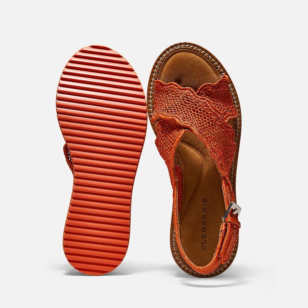 SANDALS - FEEL sandals, coral red raffia - FEEL7CRLRAFM350 - Clergerie Paris - USA