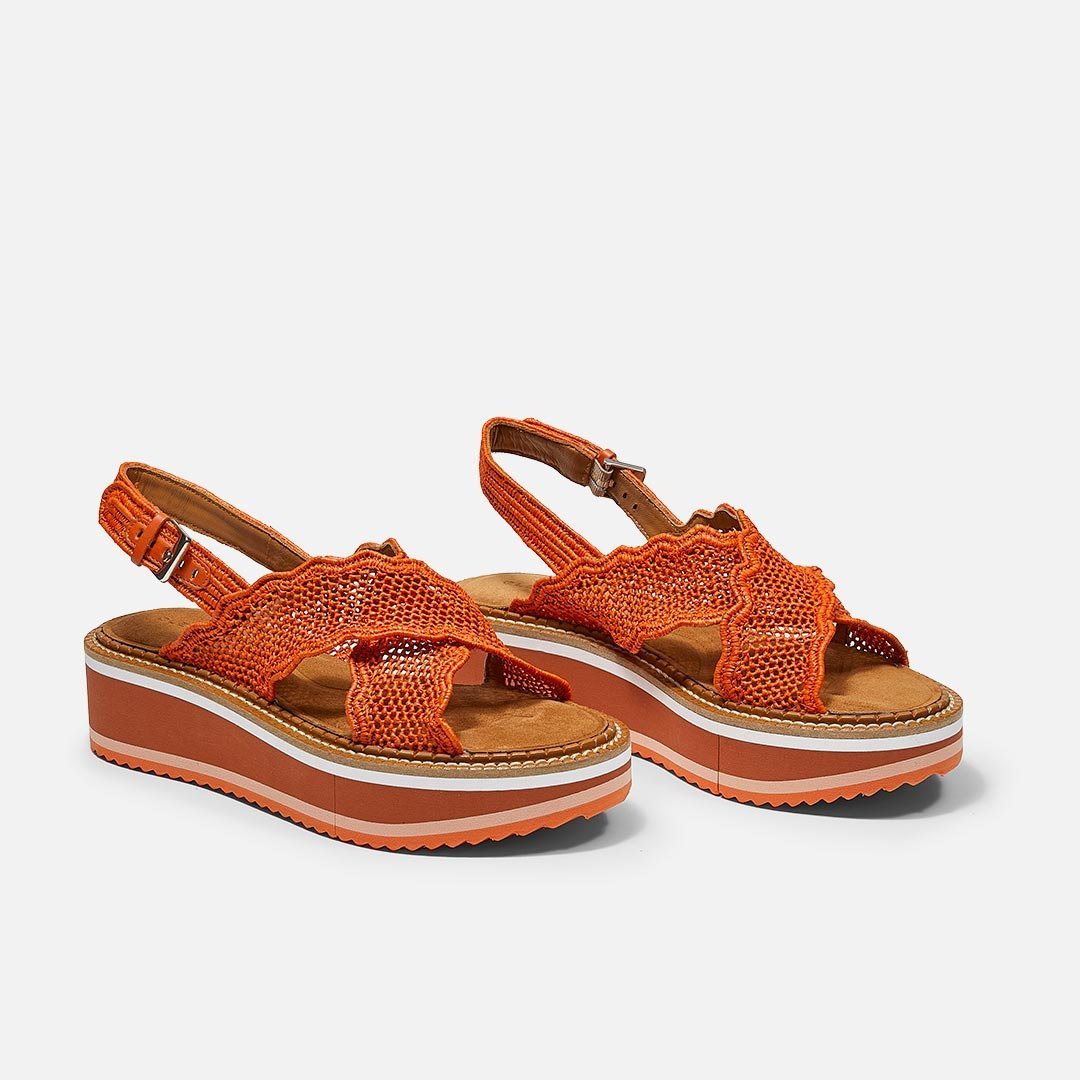 SANDALS - FEEL sandals, coral red raffia - FEEL7CRLRAFM350 - Clergerie Paris - USA