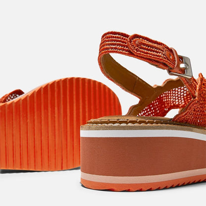 SANDALS - FEEL sandals, coral red raffia - FEEL7CRLRAFM350 - Clergerie Paris - USA