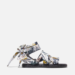 SANDALS - ISABELA, raffia black & printed scarf || OUTLET - Clergerie Paris - USA