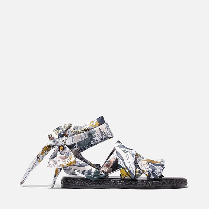 SANDALS - ISABELA, raffia black &amp; printed scarf || OUTLET - Clergerie Paris - USA