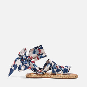 SANDALS - ISABELA, raffia natural & printed scarf || OUTLET - Clergerie Paris - USA