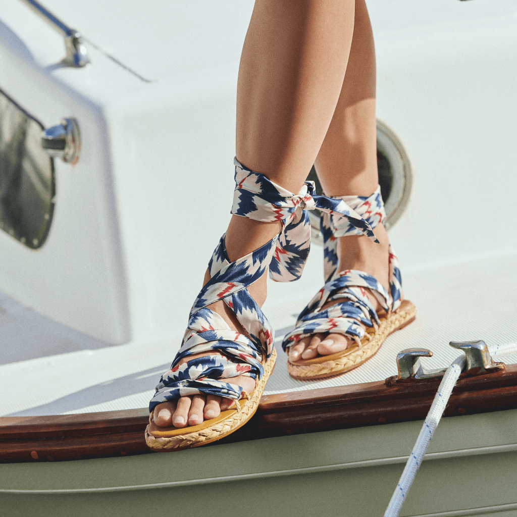 SANDALS - ISABELA sandals, raffia natural &amp; printed scarf || OUTLET - ISABELANATRFIM350 - Clergerie Paris - USA