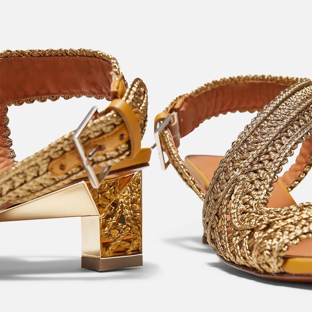 SANDALS - LOUANA sandals, yellow metal braid || OUTLET - LOUANARESMBRM350 - Clergerie Paris - USA