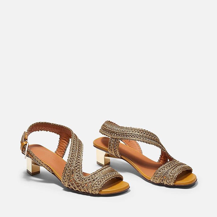 SANDALS - LOUANA, yellow metal braid || OUTLET - Clergerie Paris - USA