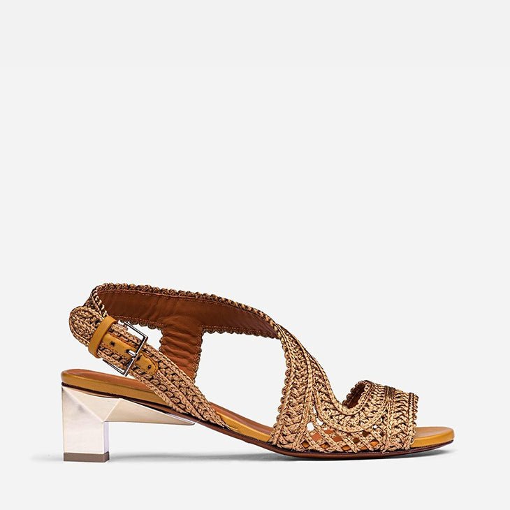 SANDALS - LOUANA, yellow metal braid || OUTLET - Clergerie Paris - USA