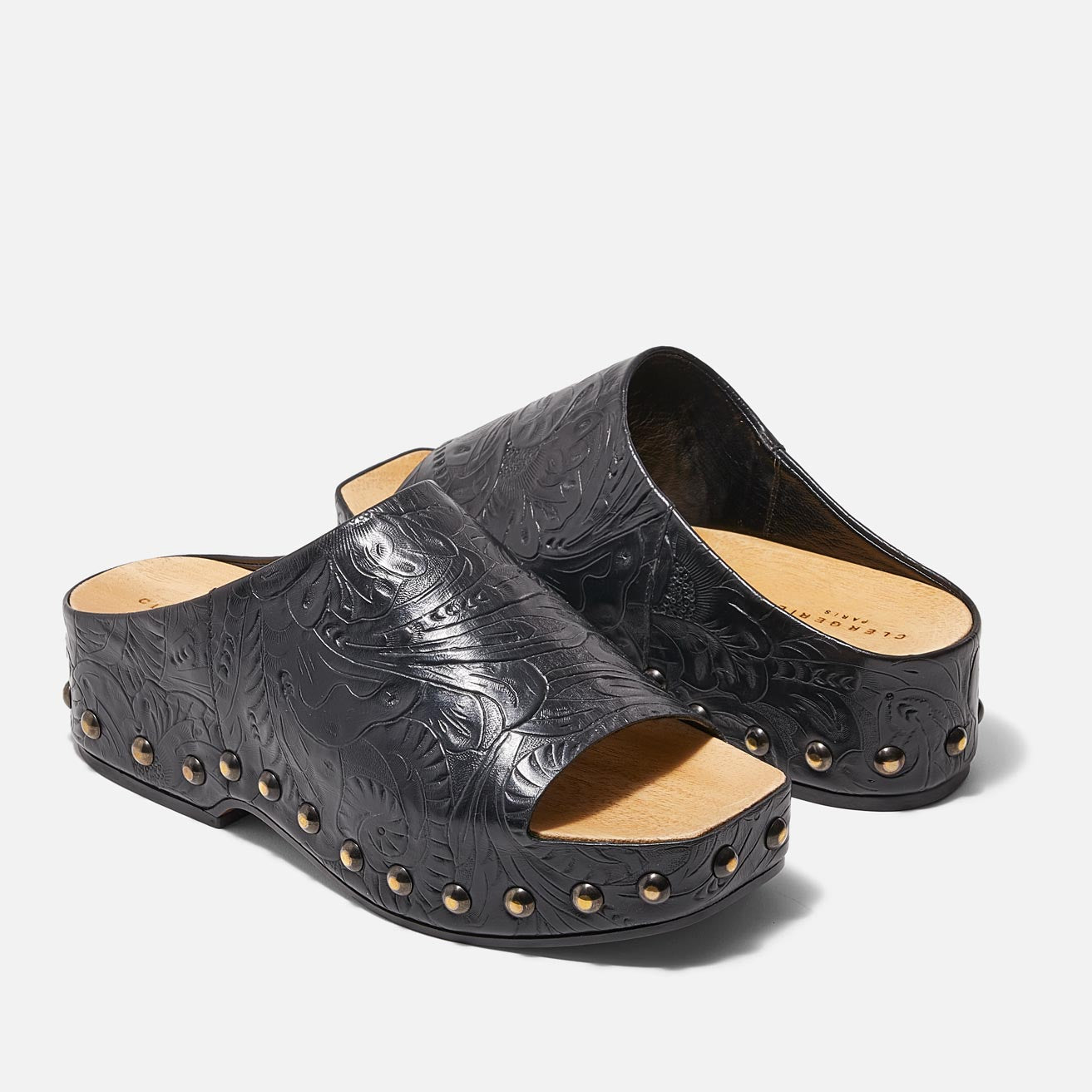 MULES - MIA mules, black embossed calfskin || OUTLET - MIABLKCRDM350 - Clergerie Paris - USA