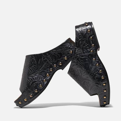 MULES - MIA mules, black embossed calfskin || OUTLET - MIABLKCRDM350 - Clergerie Paris - USA