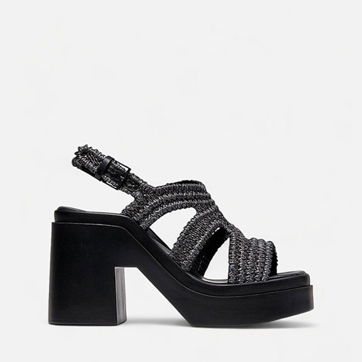 SANDALS - NATSU, black &amp; raffia || OUTLET - Clergerie Paris - USA