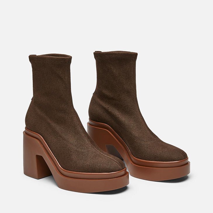 ANKLE BOOTS - NINA, stretch linen coconut brown || OUTLET - Clergerie Paris - USA