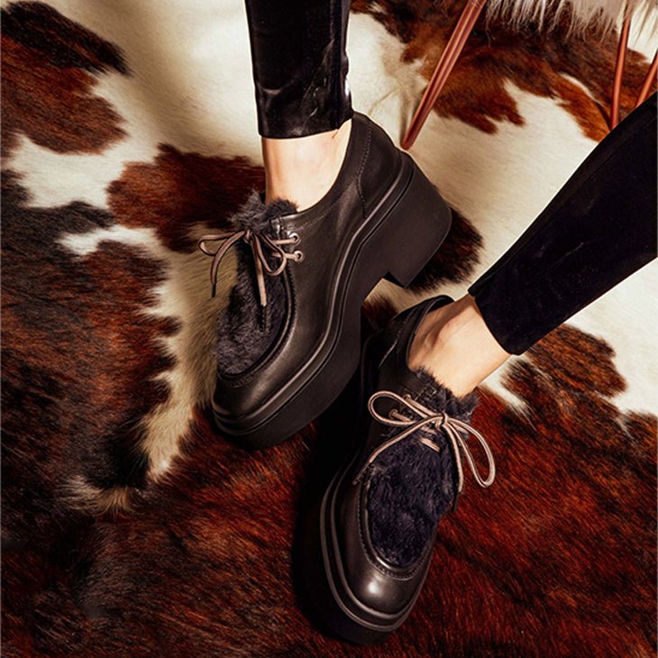 DERBIES - NORTON, black &amp; faux fur - Clergerie Paris - USA