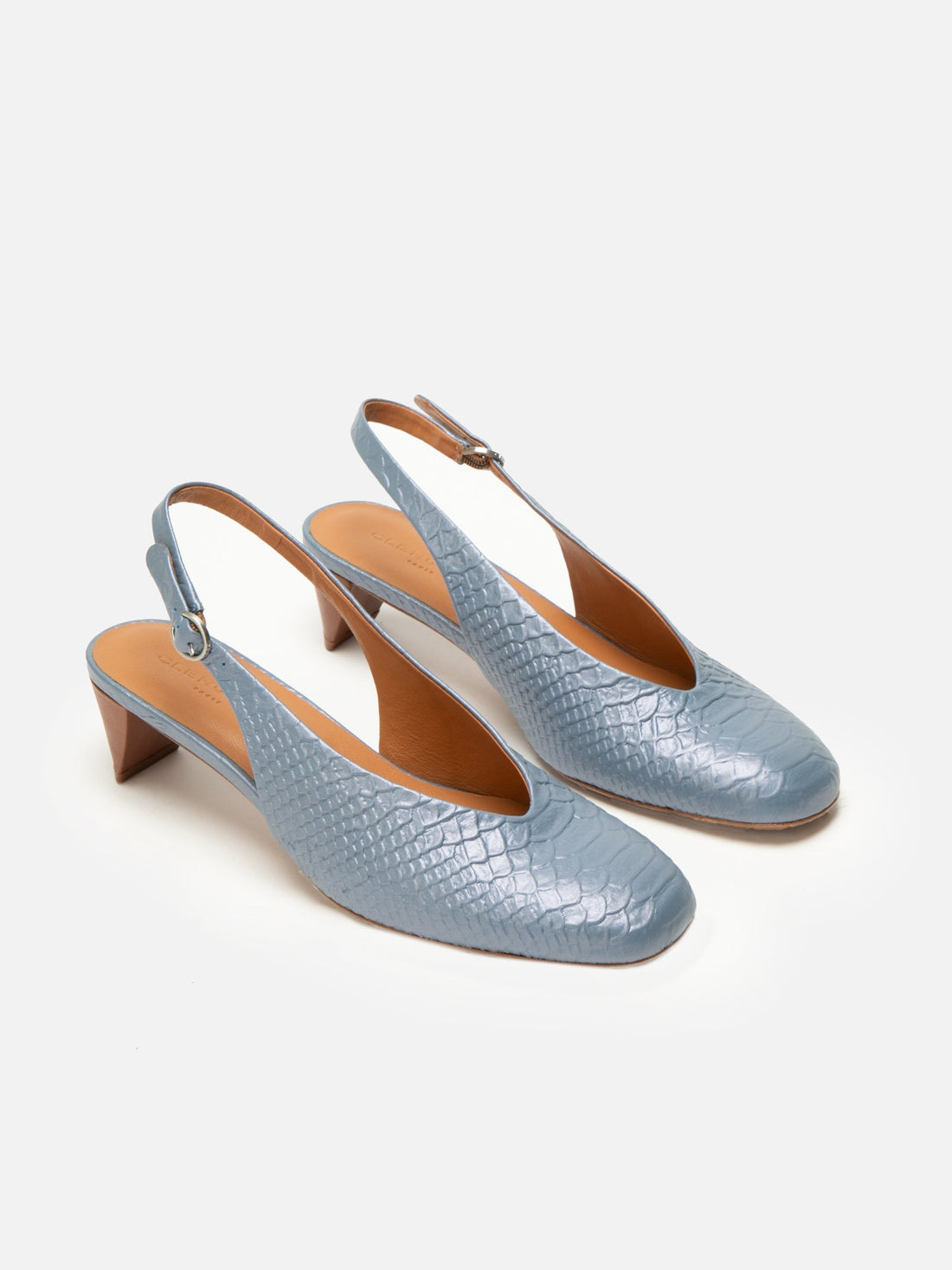 PUMPS - POP, azure snake effect - Clergerie Paris - USA