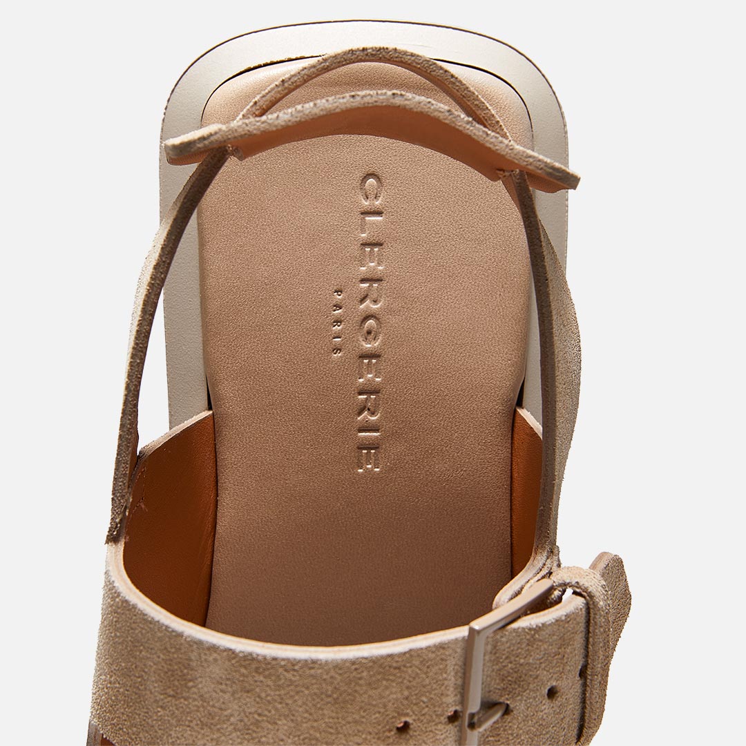 SANDALS - REDA sandals, beige suede calfskin || OUTLET - REDASANCRUM350 - Clergerie Paris - USA