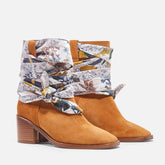 ANKLE BOOTS - TAFI ankle boots, brown & printed scarf || OUTLET - TAFI7WOOCRUM350 - Clergerie Paris - USA