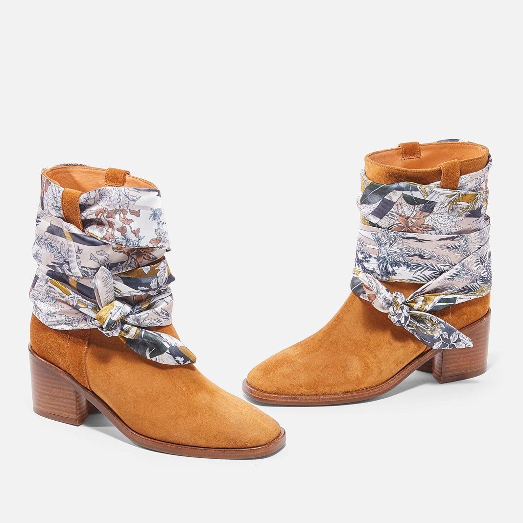 ANKLE BOOTS - TAFI ankle boots, brown &amp; printed scarf || OUTLET - TAFI7WOOCRUM350 - Clergerie Paris - USA
